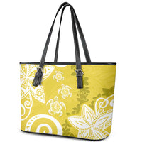 Polynesia Leather Tote Bag Yellow Tribal Turtle Floral Pattern