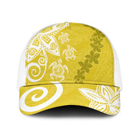 Polynesia Mesh Trucker Cap Yellow Tribal Turtle Floral Pattern LT05 One Size White Yellow - Polynesian Pride