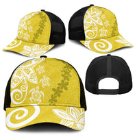 Polynesia Mesh Trucker Cap Yellow Tribal Turtle Floral Pattern LT05 - Polynesian Pride