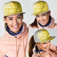 Polynesia Mesh Trucker Cap Yellow Tribal Turtle Floral Pattern LT05 - Polynesian Pride