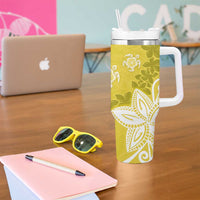 Polynesia Tumbler With Handle Yellow Tribal Turtle Floral Pattern
