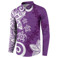 Polynesia Button Sweatshirt Purple Tribal Turtle Floral Pattern