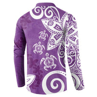 Polynesia Button Sweatshirt Purple Tribal Turtle Floral Pattern