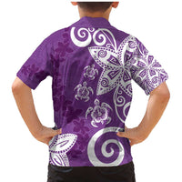 Polynesia Family Matching Mermaid Dress and Hawaiian Shirt Purple Tribal Turtle Floral Pattern