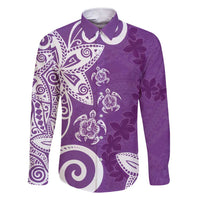 Polynesia Family Matching Short Sleeve Bodycon Dress and Hawaiian Shirt Purple Tribal Turtle Floral Pattern