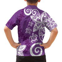 Polynesia Family Matching Tank Maxi Dress and Hawaiian Shirt Purple Tribal Turtle Floral Pattern