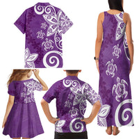 Polynesia Family Matching Tank Maxi Dress and Hawaiian Shirt Purple Tribal Turtle Floral Pattern