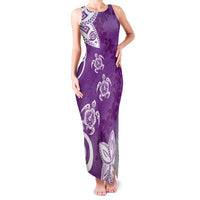 Polynesia Family Matching Tank Maxi Dress and Hawaiian Shirt Purple Tribal Turtle Floral Pattern