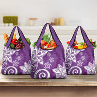Polynesia Grocery Bag Purple Tribal Turtle Floral Pattern