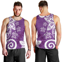 Polynesia Men Tank Top Purple Tribal Turtle Floral Pattern