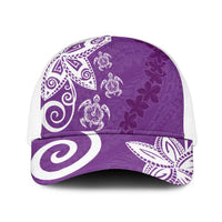 Polynesia Mesh Trucker Cap Purple Tribal Turtle Floral Pattern LT05 One Size White Purple - Polynesian Pride