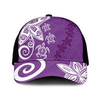 Polynesia Mesh Trucker Cap Purple Tribal Turtle Floral Pattern LT05 One Size Black Purple - Polynesian Pride