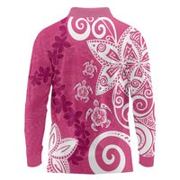 Polynesia Long Sleeve Polo Shirt Pink Tribal Turtle Floral Pattern LT05 - Polynesian Pride