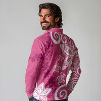 Polynesia Long Sleeve Polo Shirt Pink Tribal Turtle Floral Pattern LT05 - Polynesian Pride