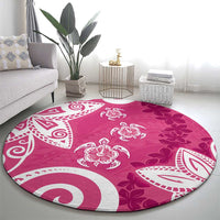 Polynesia Round Carpet Pink Tribal Turtle Floral Pattern