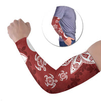 Polynesia Arm Sleeves Red Tribal Turtle Floral Pattern - Polynesian Pride
