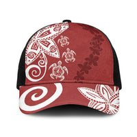 Polynesia Baseball Net Cap Red Tribal Turtle Floral Pattern - Polynesian Pride