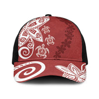 Polynesia Baseball Net Cap Red Tribal Turtle Floral Pattern - Polynesian Pride