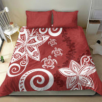 Polynesia Bedding Set Red Tribal Turtle Floral Pattern