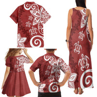 Polynesia Family Matching Tank Maxi Dress and Hawaiian Shirt Red Tribal Turtle Floral Pattern