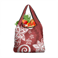 Polynesia Grocery Bag Red Tribal Turtle Floral Pattern