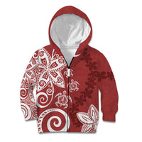 Polynesia Kid Hoodie Red Tribal Turtle Floral Pattern
