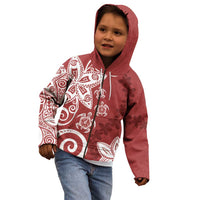 Polynesia Kid Hoodie Red Tribal Turtle Floral Pattern