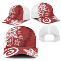 Polynesia Mesh Trucker Cap Red Tribal Turtle Floral Pattern - Polynesian Pride