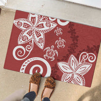 Polynesia Rubber Doormat Red Tribal Turtle Floral Pattern