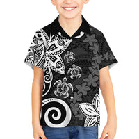 Polynesia Family Matching Long Sleeve Bodycon Dress and Hawaiian Shirt Black Tribal Turtle Floral Pattern