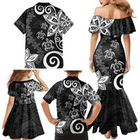 Polynesia Family Matching Mermaid Dress and Hawaiian Shirt Black Tribal Turtle Floral Pattern
