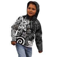 Polynesia Kid Hoodie Black Tribal Turtle Floral Pattern