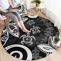 Polynesia Round Carpet Black Tribal Turtle Floral Pattern