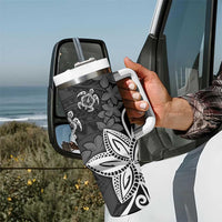 Polynesia Tumbler With Handle Black Tribal Turtle Floral Pattern