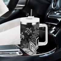 Polynesia Tumbler With Handle Black Tribal Turtle Floral Pattern