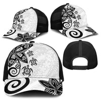 Polynesia Baseball Net Cap White Tribal Turtle Floral Pattern - Polynesian Pride