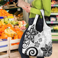Polynesia Grocery Bag White Tribal Turtle Floral Pattern