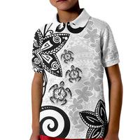 Polynesia Kid Polo Shirt White Tribal Turtle Floral Pattern