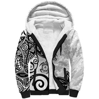 Polynesia Sherpa Hoodie White Tribal Turtle Floral Pattern