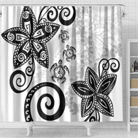 Polynesia Shower Curtain White Tribal Turtle Floral Pattern