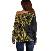 Hawaii And Philippines Off Shoulder Sweater Kanaka Maoli With Tribal Sun Together Gold