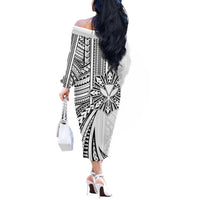 Hawaii And Philippines Off The Shoulder Long Sleeve Dress Kanaka Maoli With Tribal Sun Together White