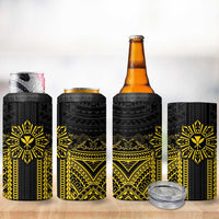 Hawaii And Philippines Together 4 in 1 Can Cooler Tumbler Polynesian Pattern With Filipino Barong Gold