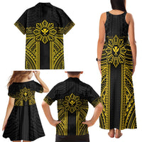 Hawaii And Philippines Together Family Matching Tank Maxi Dress and Hawaiian Shirt Polynesian Pattern With Filipino Barong Gold