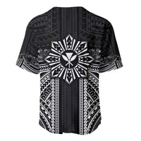 Hawaii And Philippines Together Baseball Jersey Polynesian Pattern With Filipino Barong Black