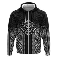 Hawaii And Philippines Together Hoodie Polynesian Pattern With Filipino Barong Black