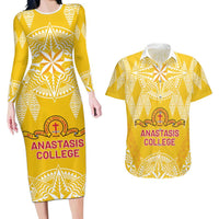 Personalised Anastasis College Couples Matching Long Sleeve Bodycon Dress and Hawaiian Shirt Tonga Ngatu Pattern - Polynesian Pride