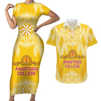 Personalised Anastasis College Couples Matching Short Sleeve Bodycon Dress and Hawaiian Shirt Tonga Ngatu Pattern - Polynesian Pride