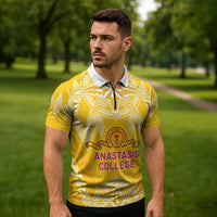 Personalised Anastasis College Zipper Polo Shirt Tonga Ngatu Pattern - Polynesian Pride