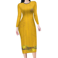Tonga Anastasis College Long Sleeve Bodycon Dress Tongan Ngatu Kupesi Pattern - Polynesian Pride